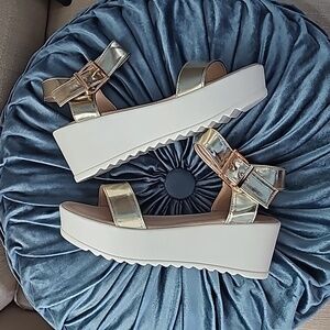Elegant Gold and Cream Platform Sandals